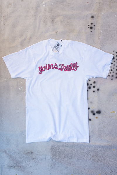 Yours Truly Short Sleeve Tee - White - Clothing and Home Goods in Los Angeles - Virgil Normal 