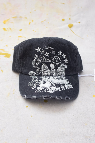Life Is Magick Deconstructed Denim Cap - Washed Black - Clothing and Home Goods in Los Angeles - Virgil Normal 