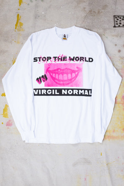 Stop The World Longsleeve T-shirt - White - Clothing and Home Goods in Los Angeles - Virgil Normal 