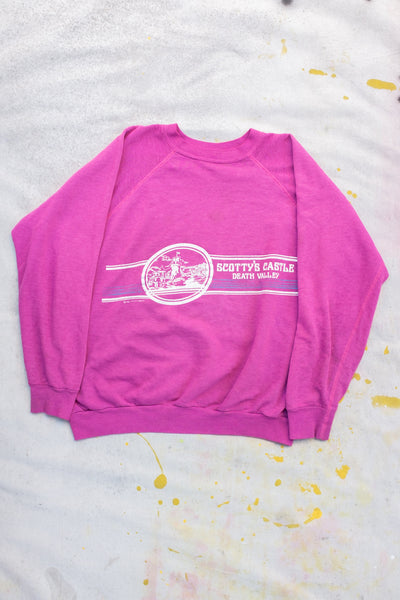 80s Vintage Death Valley Scotty's Castle Tourist Crewneck Sweatshirt - Fuscia - Clothing and Home Goods in Los Angeles - Virgil Normal 
