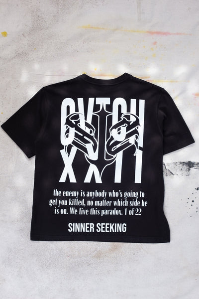 Sinner Seeking Short Sleeve T-shirt - Black - Clothing and Home Goods in Los Angeles - Virgil Normal 